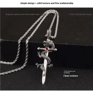 Fashion Jewelry Dragon Sword Pendant Necklace Paved Black Color Jewelry For Men Boy Christmas Gifts - Image 2