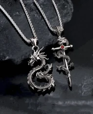 Fashion Jewelry Dragon Sword Pendant Necklace Paved Black Color Jewelry For Men Boy Christmas Gifts